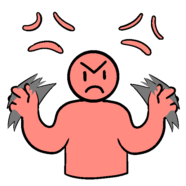  A red person flapping their hands and scowling, with red stress marks above them.